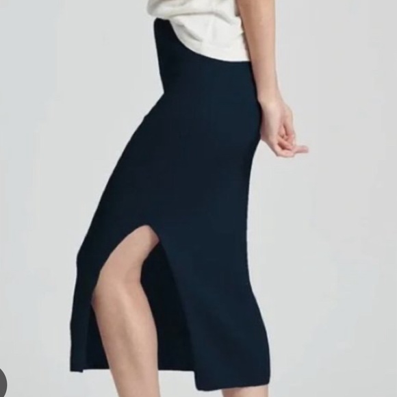 NAADAM Dresses & Skirts - 🦋Naadam Navy ribbed pencil skirt slit cashmere silk blend size small